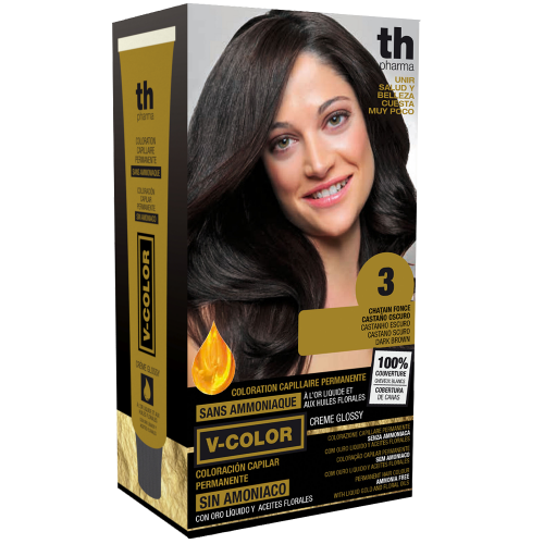 Краска для волос V- color no. 3 (темно коричневый) - домашний комплект+шампунь и маска бесплатно TH Pharma